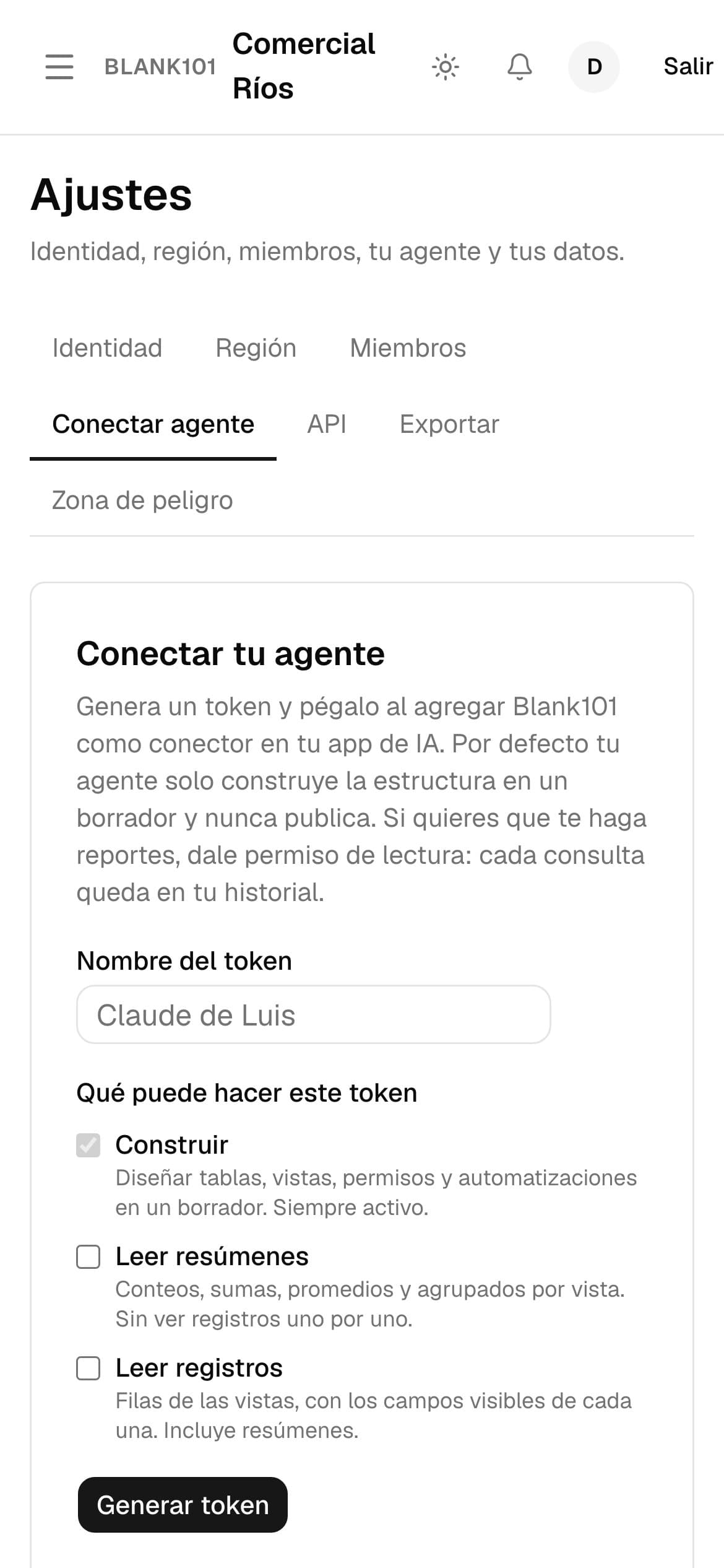 Pantalla para conectar tu agente con permisos (en el teléfono)